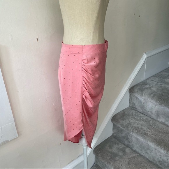 BCBGeneration Watermelon Pink Polka Dot Ruched Slip Asymmetric Skirt TQI3264454 - Picture 9 of 12